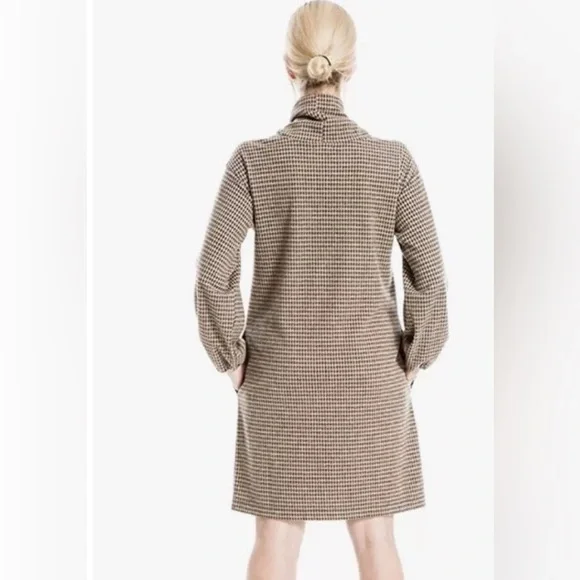 NWT Max Studio Brown Double Knit Houndstooth Bubble Sleeve Dress - Small - Picture 2 of 9